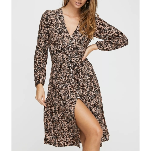 WILFRED New Gallery Dress Midi Long Sleeve Leopard Animal Print XXS Aritzia - Picture 6 of 16